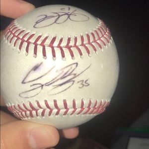 Signed ball by Justin turner and Cody bellinger